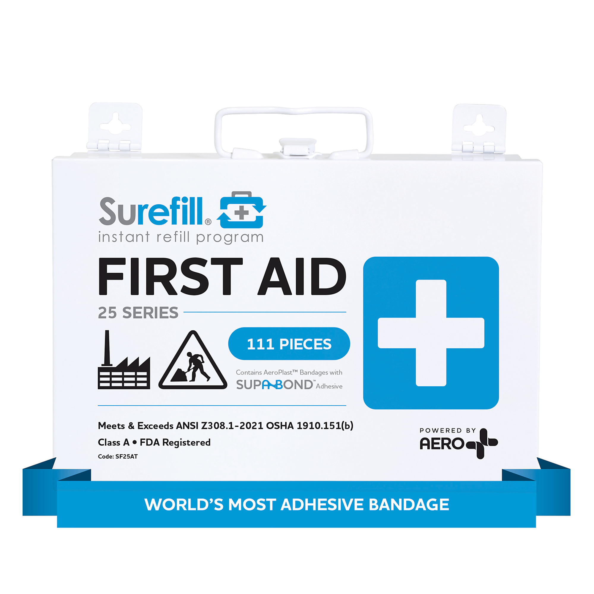 Aero Healthcare, 25 ANSI 2021 A+ First Aid Kit, Metal Case, Items Per Kit 111 Class A, ANSI Compliant, Model# SF25AT